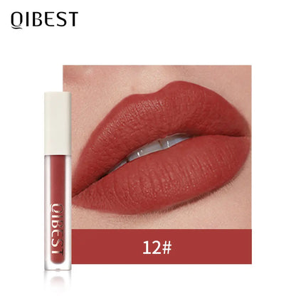 QIBEST Silky Lip Glaze Non-Stick Cup Does Not Fade Lip Gloss Makeup Color Liquid Lipstick Matte Moisturizing Lip Gloss eprolo