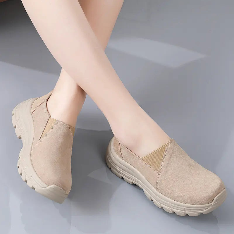 Breathable Leather Wedge Shoes for Women, Casual Chunky Sole Sneakers eprolo