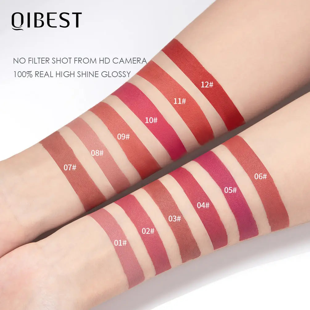 QIBEST Silky Lip Glaze Non-Stick Cup Does Not Fade Lip Gloss Makeup Color Liquid Lipstick Matte Moisturizing Lip Gloss eprolo