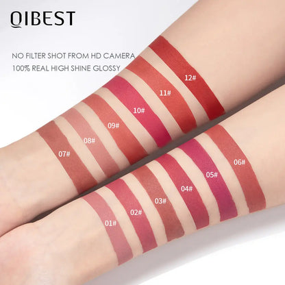 QIBEST Silky Lip Glaze Non-Stick Cup Does Not Fade Lip Gloss Makeup Color Liquid Lipstick Matte Moisturizing Lip Gloss eprolo