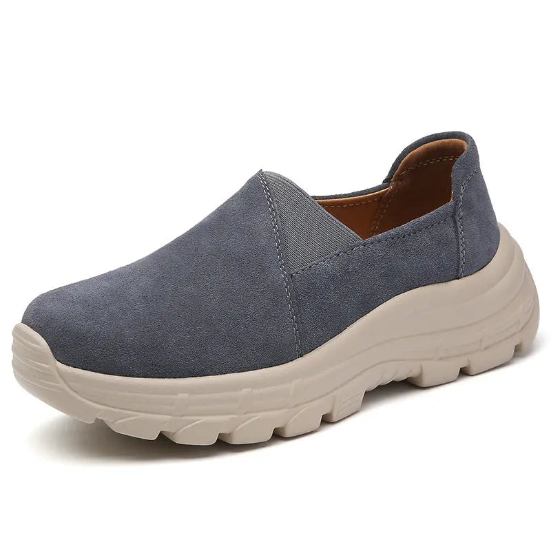 Breathable Leather Wedge Shoes for Women, Casual Chunky Sole Sneakers eprolo