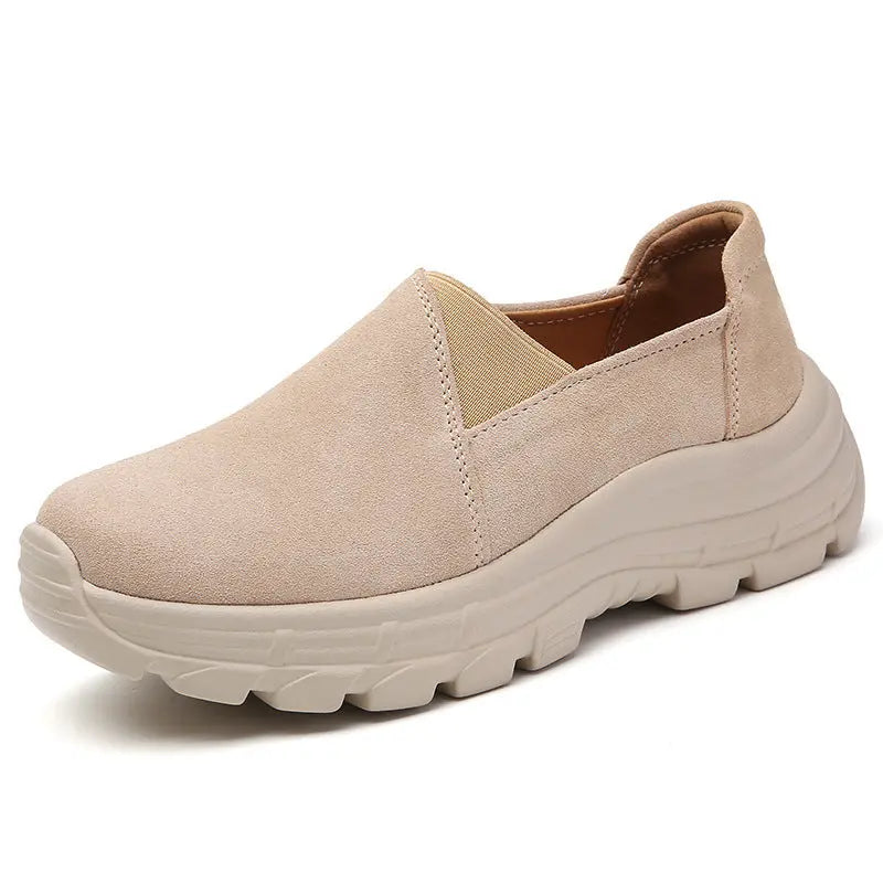 Breathable Leather Wedge Shoes for Women, Casual Chunky Sole Sneakers eprolo
