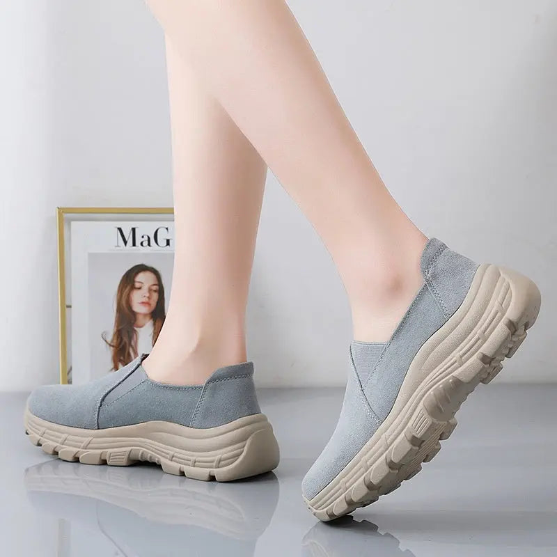 Breathable Leather Wedge Shoes for Women, Casual Chunky Sole Sneakers eprolo