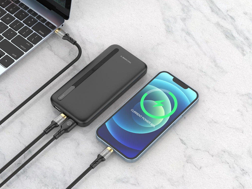 Techancy Power Bank 10000mah Preto TF2775, Carregamento Rápido De 10w Para Smartphones, Tablets E Muito Mais!