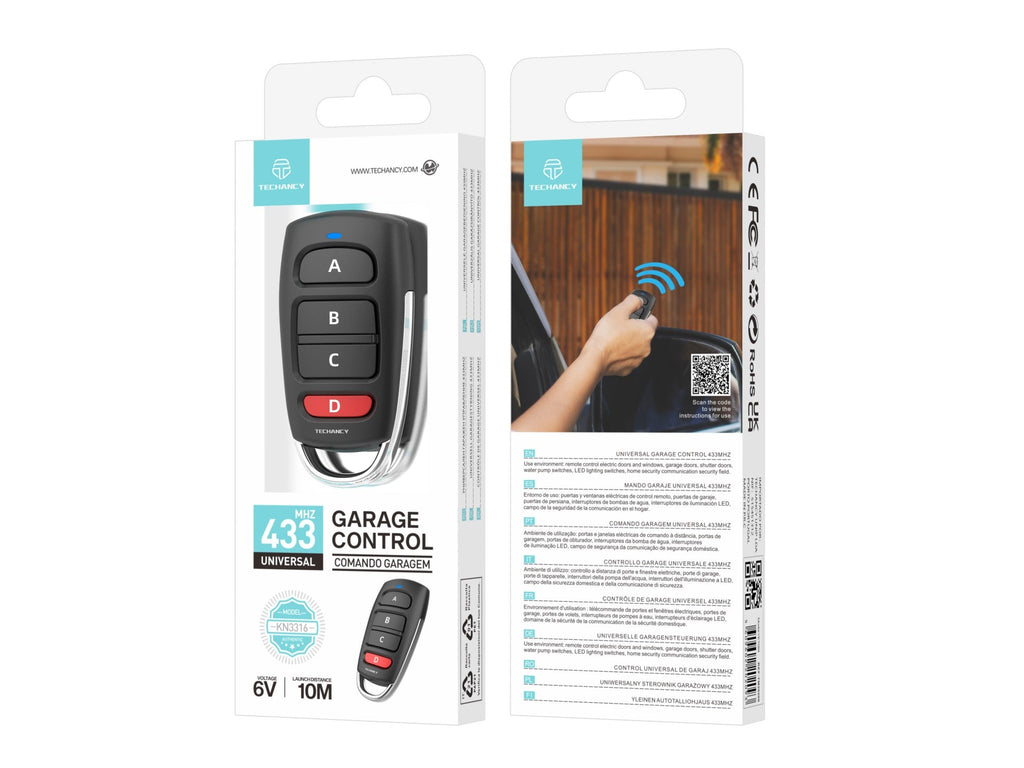 Techancy Controlo Remoto Universal KN3316, 433mhz, Para Janelas, Portas, Portas De Garagem, Etc., Fácil De Utilizar.
